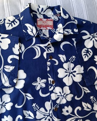 Camisa Hawaiana RJC Hibiscus Azul Made Hawaii USA