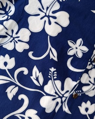 Camisa Hawaiana RJC Hibiscus Azul Made Hawaii USA