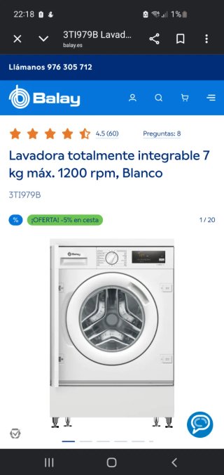 Lavadora Balay Integrada 7kg 1200rpm