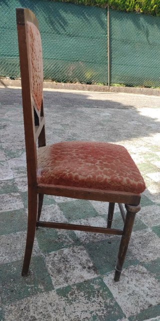 Set di 6 sedie da pranzo antiche in legno imbottite