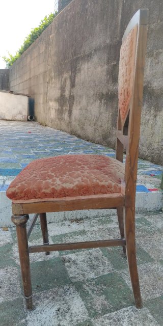 Set di 6 sedie da pranzo antiche in legno imbottite