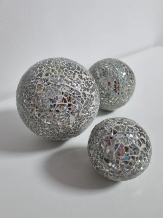 Bolas Decorativas Mosaico Vidrio Plateado