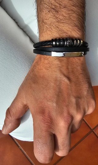 Pulsera Piel y Acero Hombre