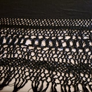 Mantón Manila Seda Negro Bordado Flores Pájaros