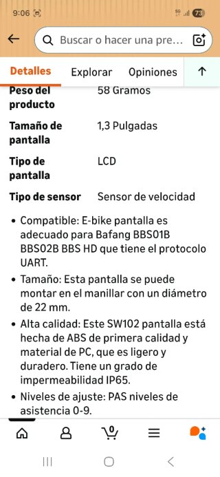 Pantalla Ebike SW102