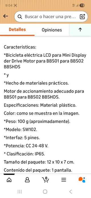 Pantalla Ebike SW102
