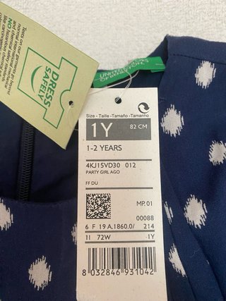Abito Benetton bambina col. blu/pois taglia 1-2ans