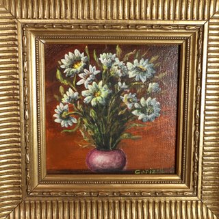 Piccolo Quadro dipinto anni 70 Vaso fiori cm 21x21