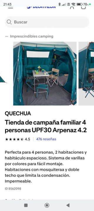 Tienda de campaña familiar 4 personas
