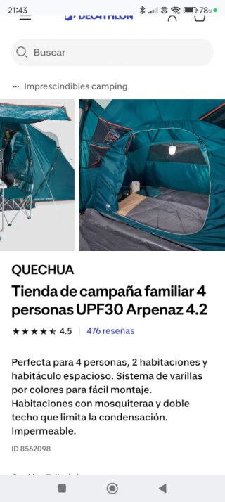 Tienda de campaña familiar 4 personas