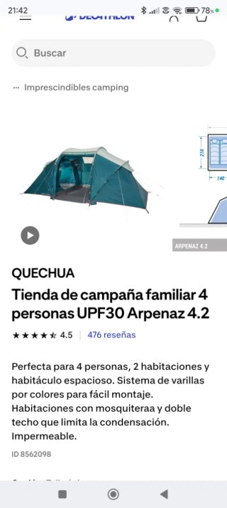 Tienda campaña familiar 4 personas Quechua