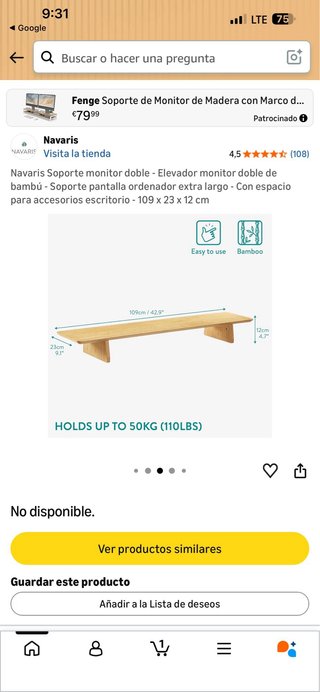 Navaris Soporte Doble Monitor Bambú