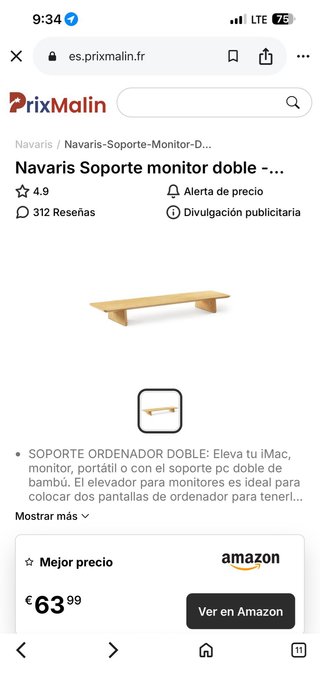 Navaris Soporte Doble Monitor Bambú