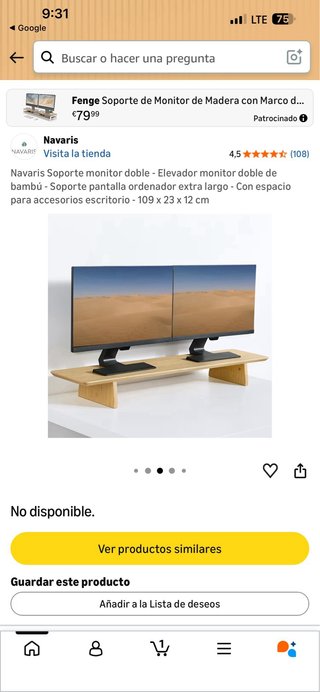 Navaris Soporte Doble Monitor Bambú