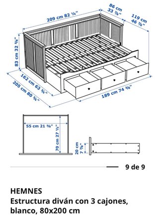 Cama Diván Ikea 80x200 con 3 Cajones Mod.Hemnes