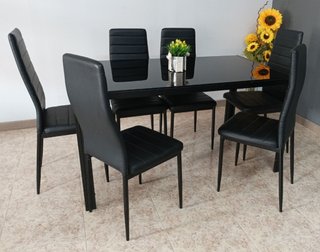 Mesa ·Comedor + 6 Sillas ̈Negras ̈. ¡ECONÓMICA!