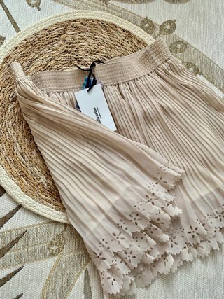Falda Stradivarius Beige Plisada