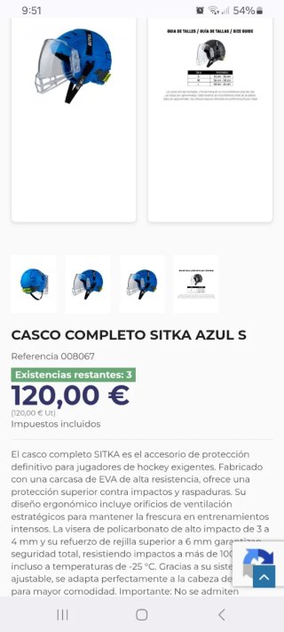 Casco hockey Sitka Talla S