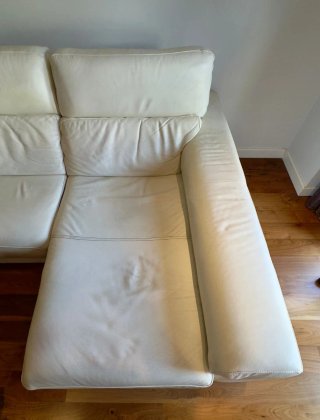 Sofá chaiselongue piel blanco,3 plazas, modular.