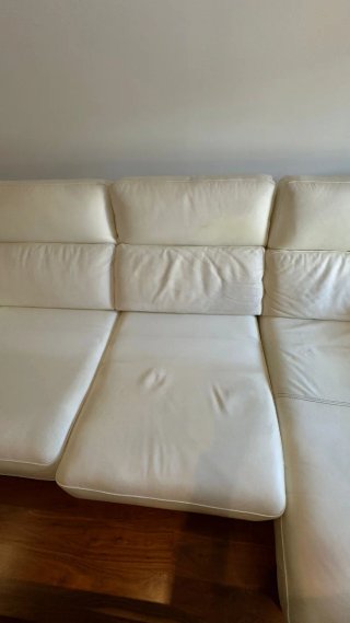 Sofá chaiselongue piel blanco,3 plazas, modular.