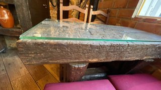 Mesa Viga Tren Madera Maciza Cristal
