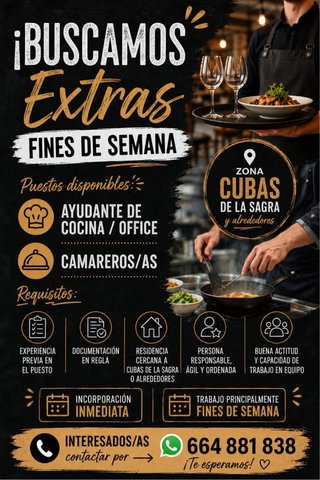 Se nesecita camarer@ y atudante de cocina