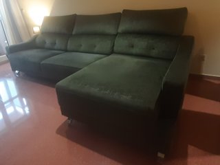 Sofá Chaise Longue Premium Verde Oscuro 3m