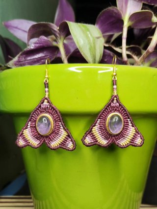 Pendientes Macramé de polilla con Piedra amatista