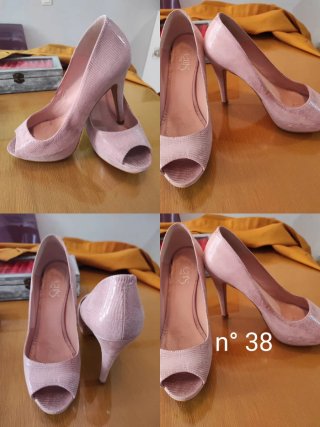 N°38 Zapatos tacón rosa peep toe, dedo descubierto