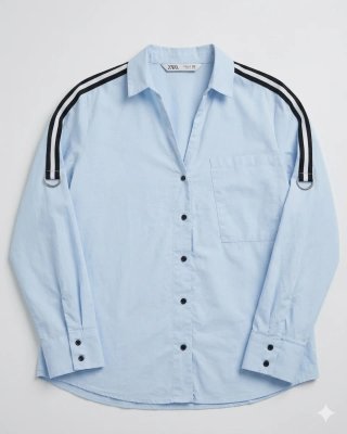 Camisa Zara azul detalles rayas talla XS