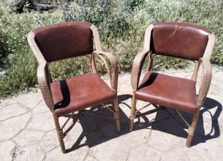 Set di 2 Poltrone in Pelle e Rattan