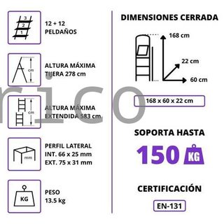 Escalera Telescópica Aluminio 6+6 Pestaña
