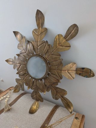 Espejo Sol Hojas Antiguo Vintage Metal Dorado