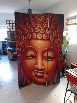 Biombo decorativo Buda y jeroglíficos
