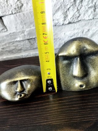 Coppia Statue Sasso Viso Stilizzato Design Casa