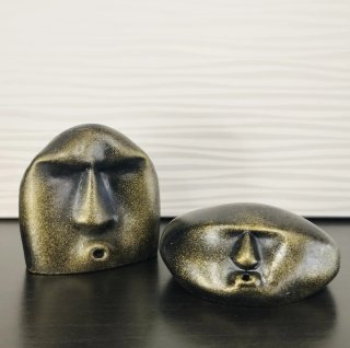 Coppia Statue Sasso Viso Stilizzato Design Casa