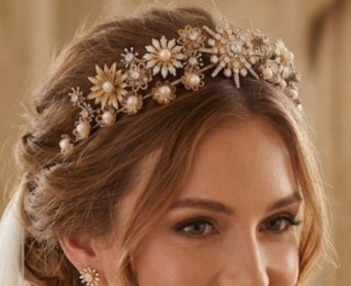 Tocado Novia Tiara Oro y Perlas
