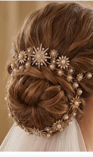 Tocado Novia Tiara Oro y Perlas