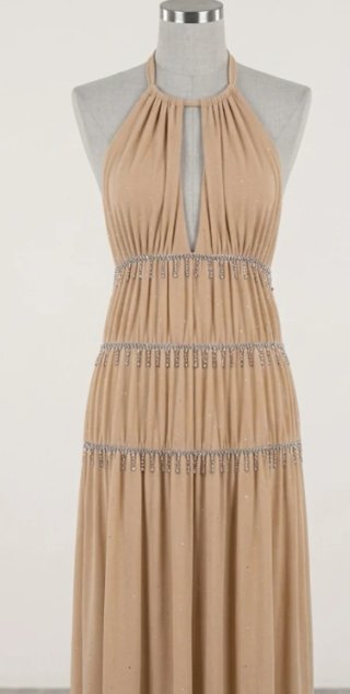 Abito cerimonia scollo americano beige