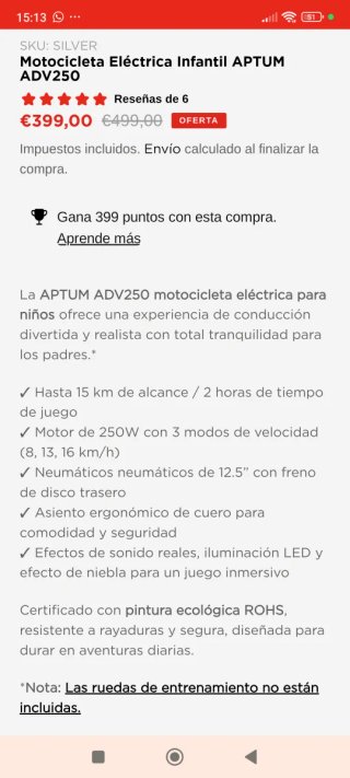 Mini Moto Eléctrica Infantil paonago  ADV250