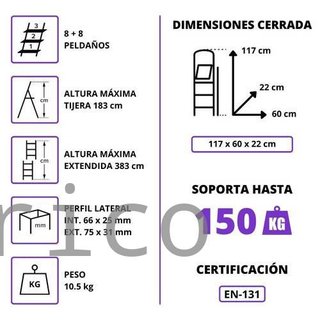 Escalera Telescópica Aluminio 4+4 Pestaña
