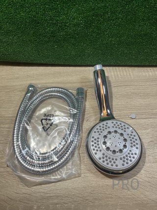 Doccia a mano Vinabo + 1,5 m flessibile in acciaio, 5 funzioni di getto, alta pressione, ABS cromato, anti-calcare, bocchetta, argento