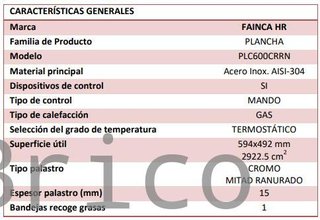 Plancha Gas Cromo Ranurada Serie 500 - PLC600CRRN