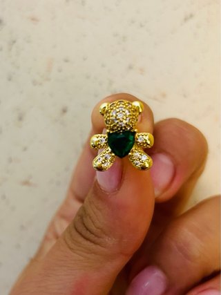 Orecchini Orsetto Donna Oro e Zirconi  verde smera