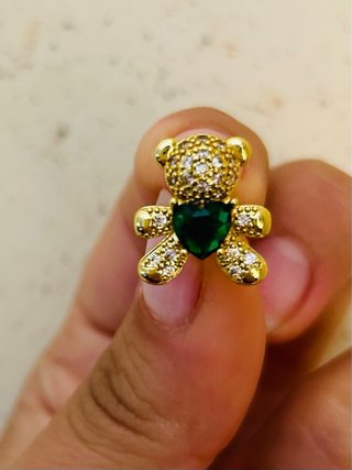 Orecchini Orsetto Donna Oro e Zirconi  verde smera
