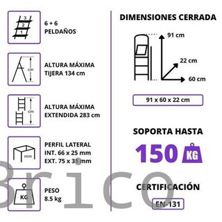 Escalera Telescópica Aluminio 3+3 Pestaña