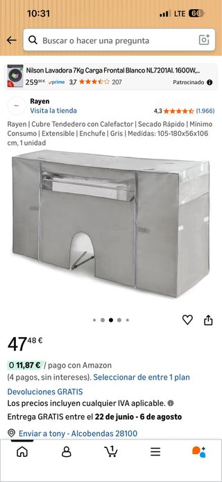 Cubre Tendedero Rayen con Calefactor