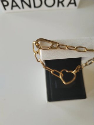 Pulsera Pandora Corazón Hueco Eslabones dorados
