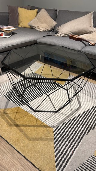 Mesa centro cristal templado y acero negro