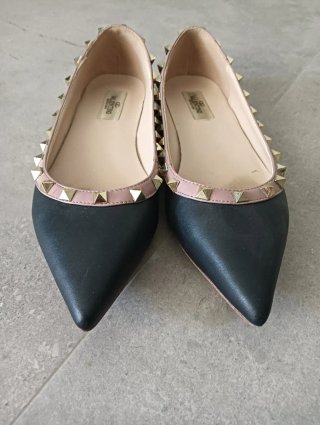 Valentino Bailarinas Mujer Negro/Rosa Tachuelas